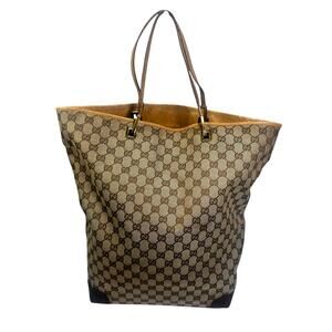 Gucci GG Monogram Canvas Tote Bag ~ Tan Leather Trim ~ Made in Italy